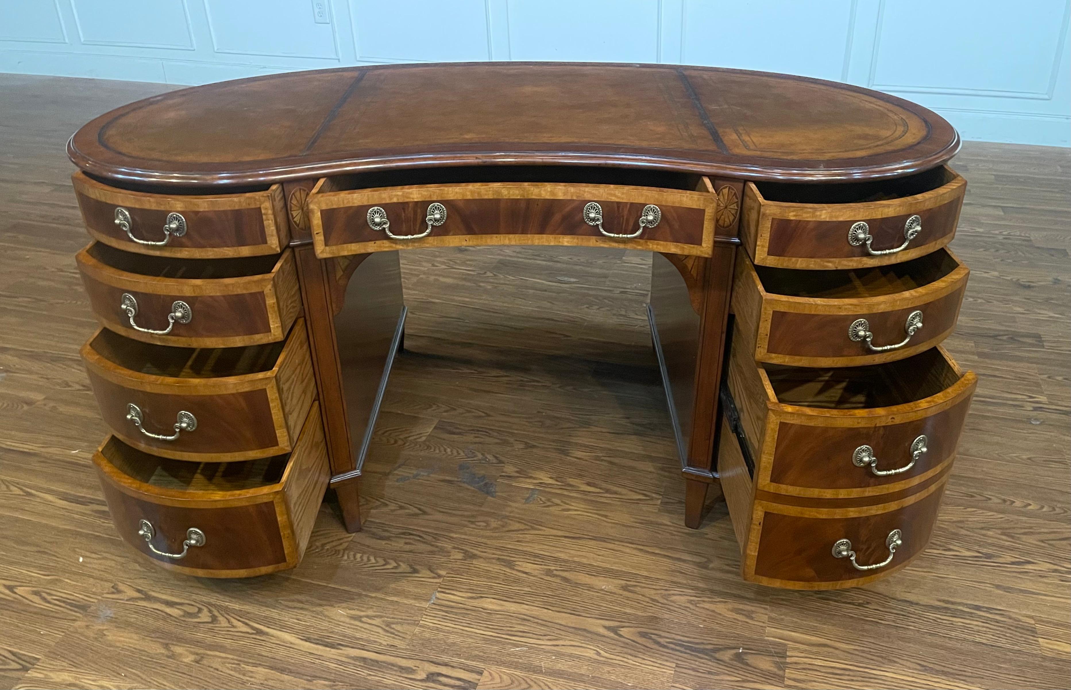 Hepplewhite Mahogany Kidney Shaped Desk by Leighton Hall For Sale