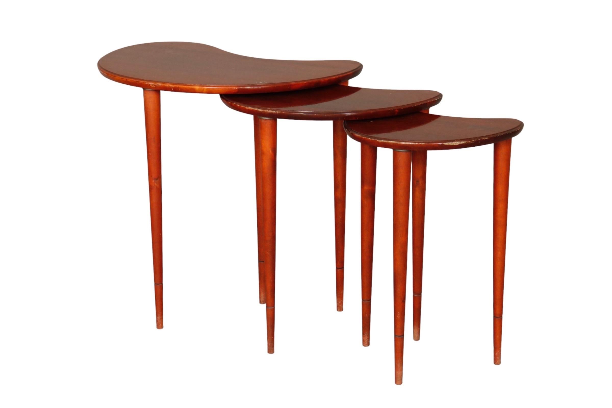 Space Age Mahogany Kidney Shaped Nesting Tables, Set of 3