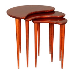 Mahogany Kidney Shaped Nesting Tables, Set of 3