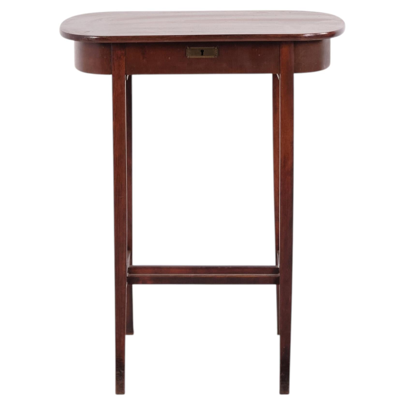 Mahogany Lamp Table or Sewing Table with Brass Lock & Tapered Legs from the 1920
