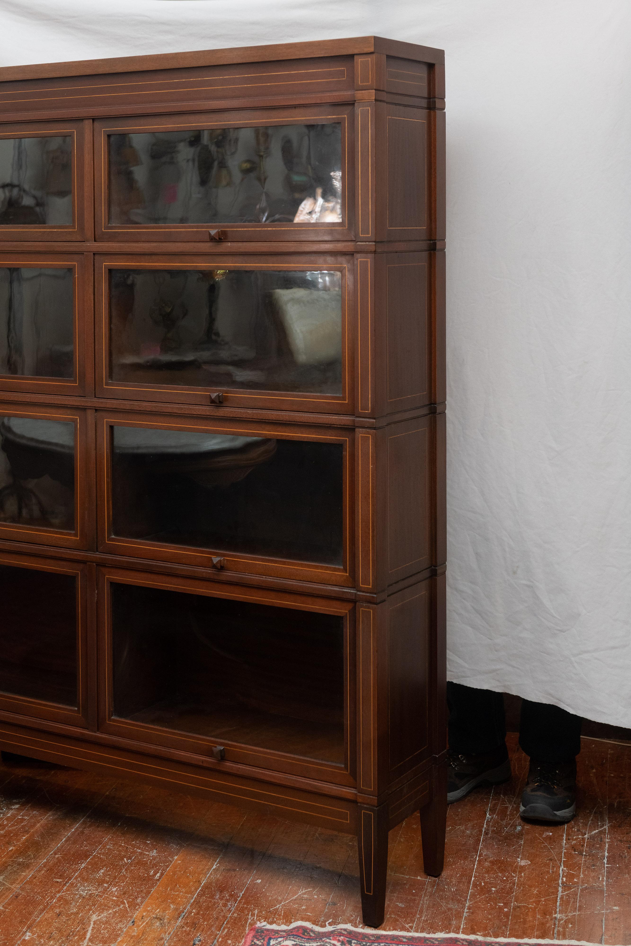 Mahogany Lawyer's Bookcase with Marquetry and 8 Compartments, circa 1910 In Excellent Condition In Petaluma, CA