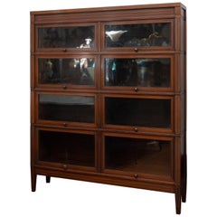 Antique Mahogany Lawyer's Bookcase with Marquetry and 8 Compartments, circa 1910