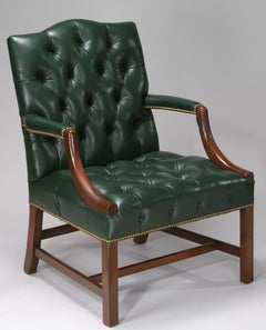 Mahogany Leather Gainsborough Style Armchair w/ Diamond Tufted Seat & Back