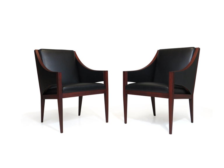 Mahogany & Leather Lounge Chairs c.1948 Denmark For Sale 4