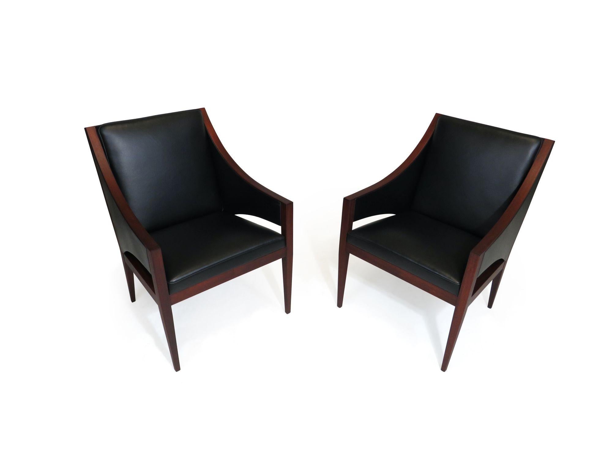 Mahogany & Leather Lounge Chairs c.1948 Denmark For Sale 6