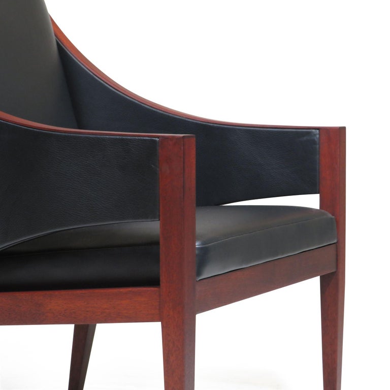 Scandinavian Modern Mahogany & Leather Lounge Chairs c.1948 Denmark For Sale