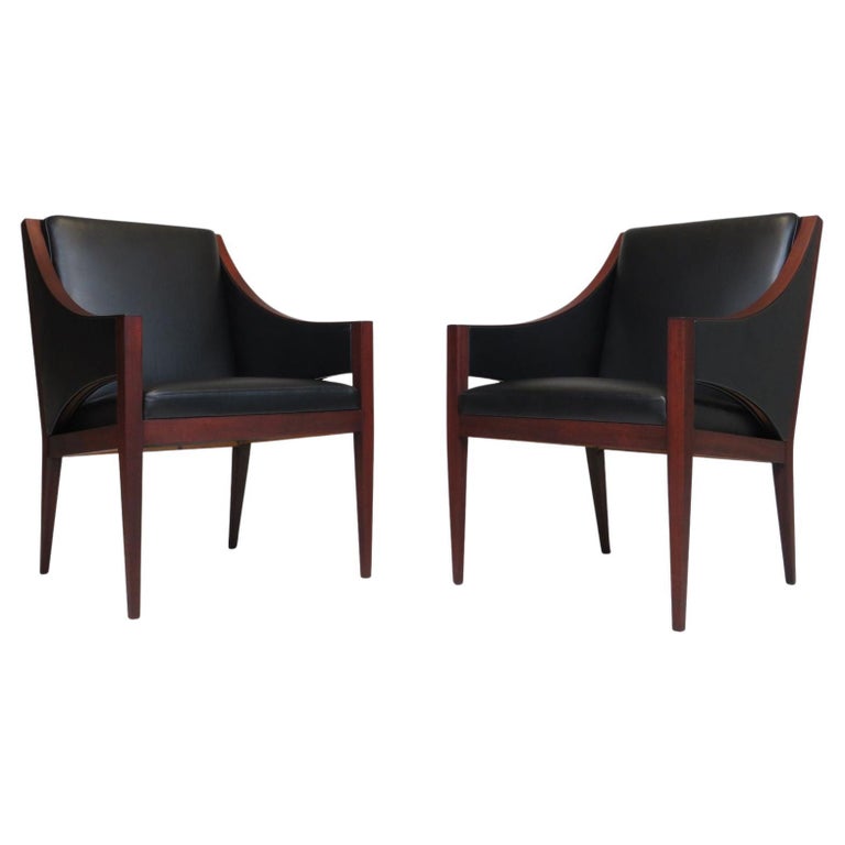 Mahogany & Leather Lounge Chairs c.1948 Denmark For Sale