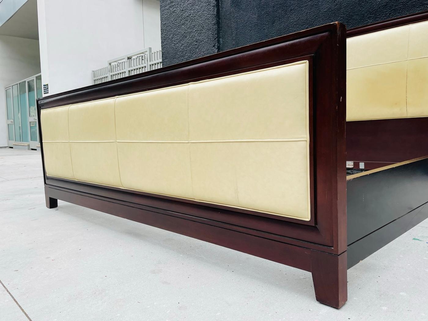 Modern Mahogany & Leather Queen Bed by Barbara Barry for Baker Furniture, USA Made For Sale