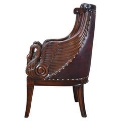 Antique Mahogany Leather Swan Arm Chair Red Leather