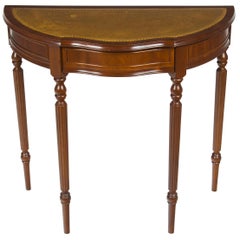 Mahogany Leather Top Demilune Hall Table with Drawer