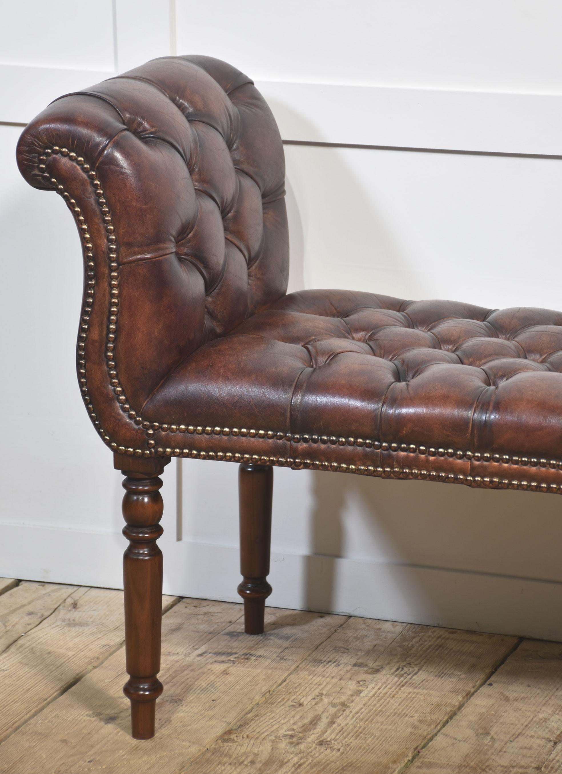 British Mahogany leather upolstered stool For Sale