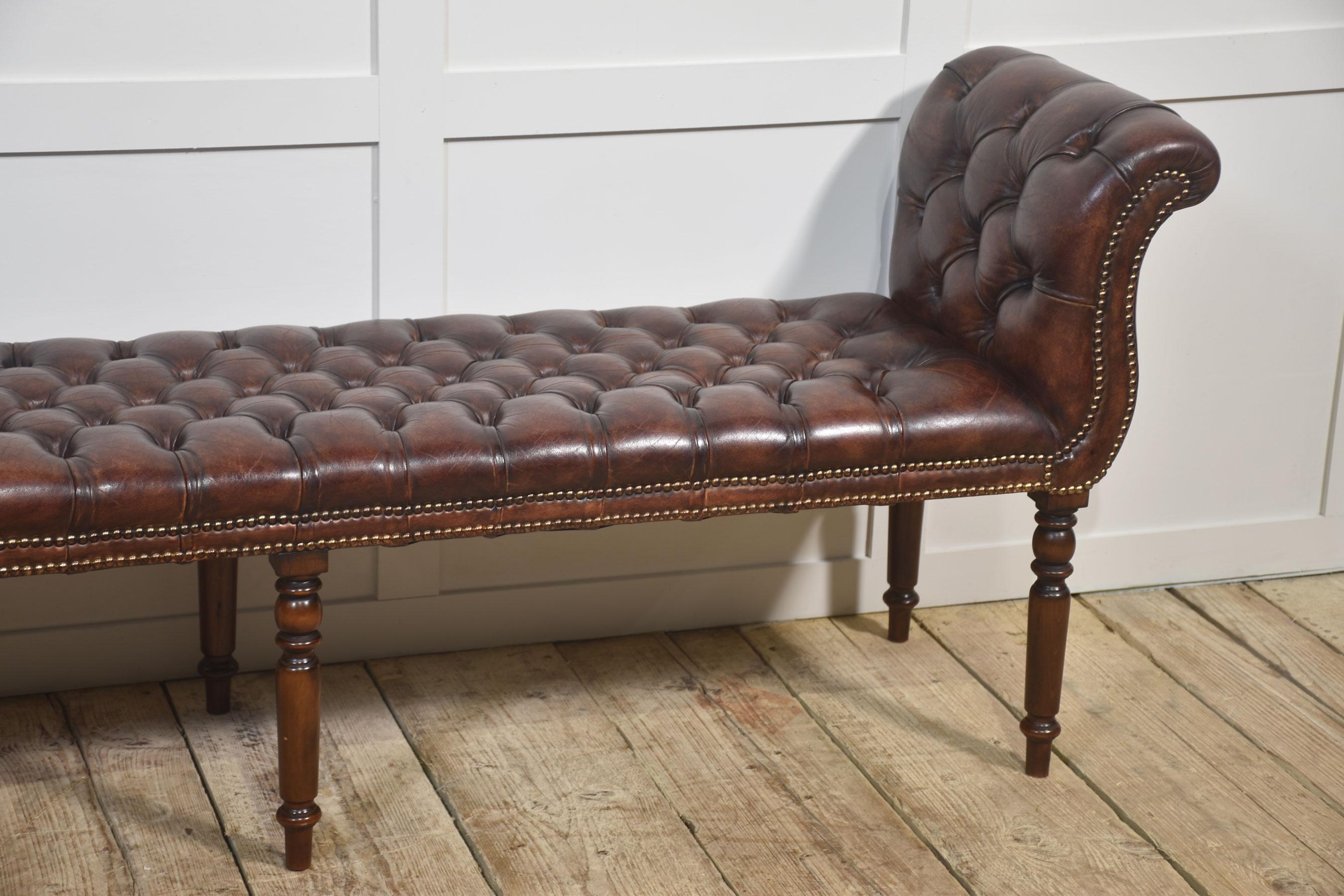 Mahogany leather upolstered stool In Good Condition For Sale In Cheshire, GB
