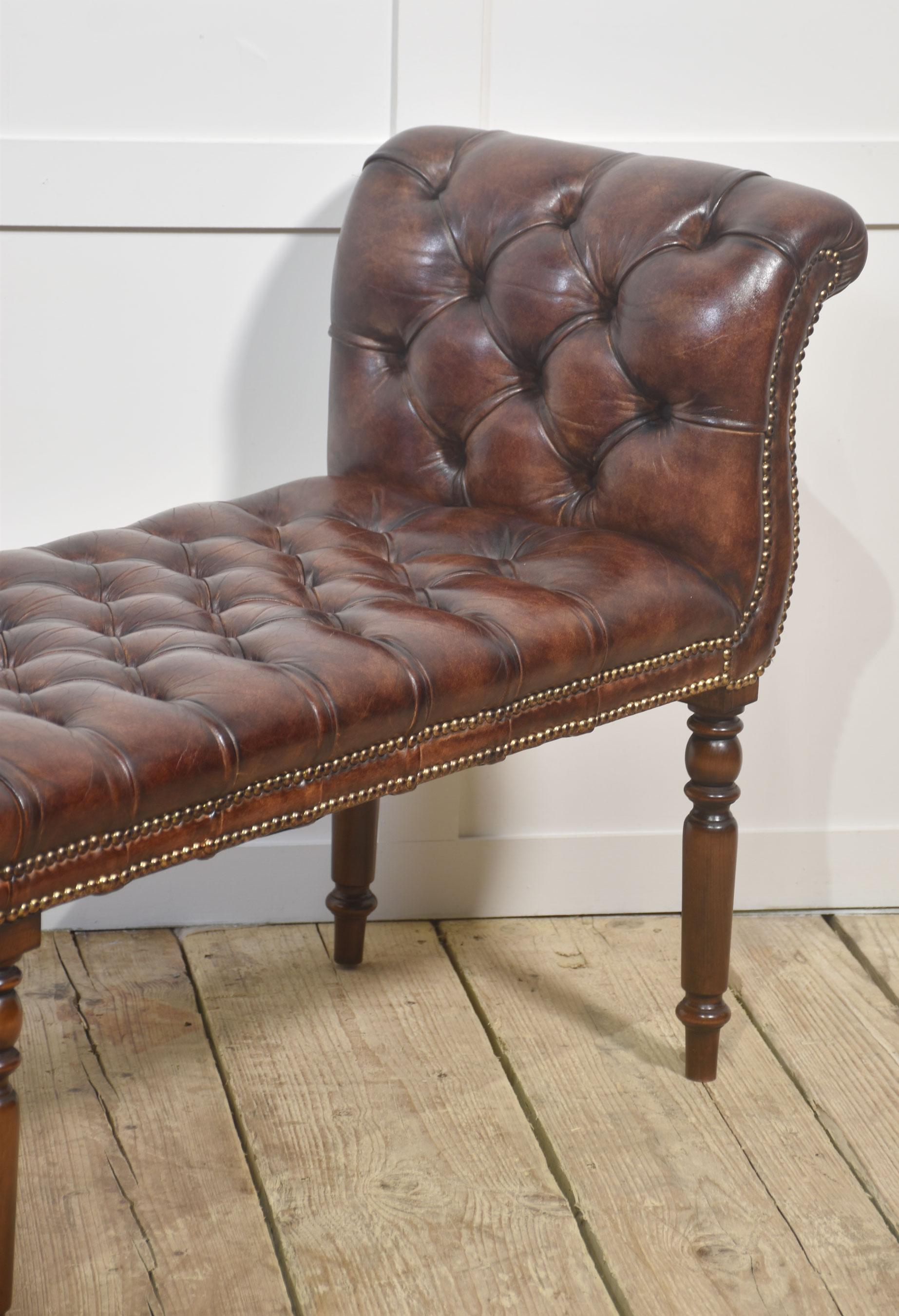 Leather Mahogany leather upolstered stool For Sale