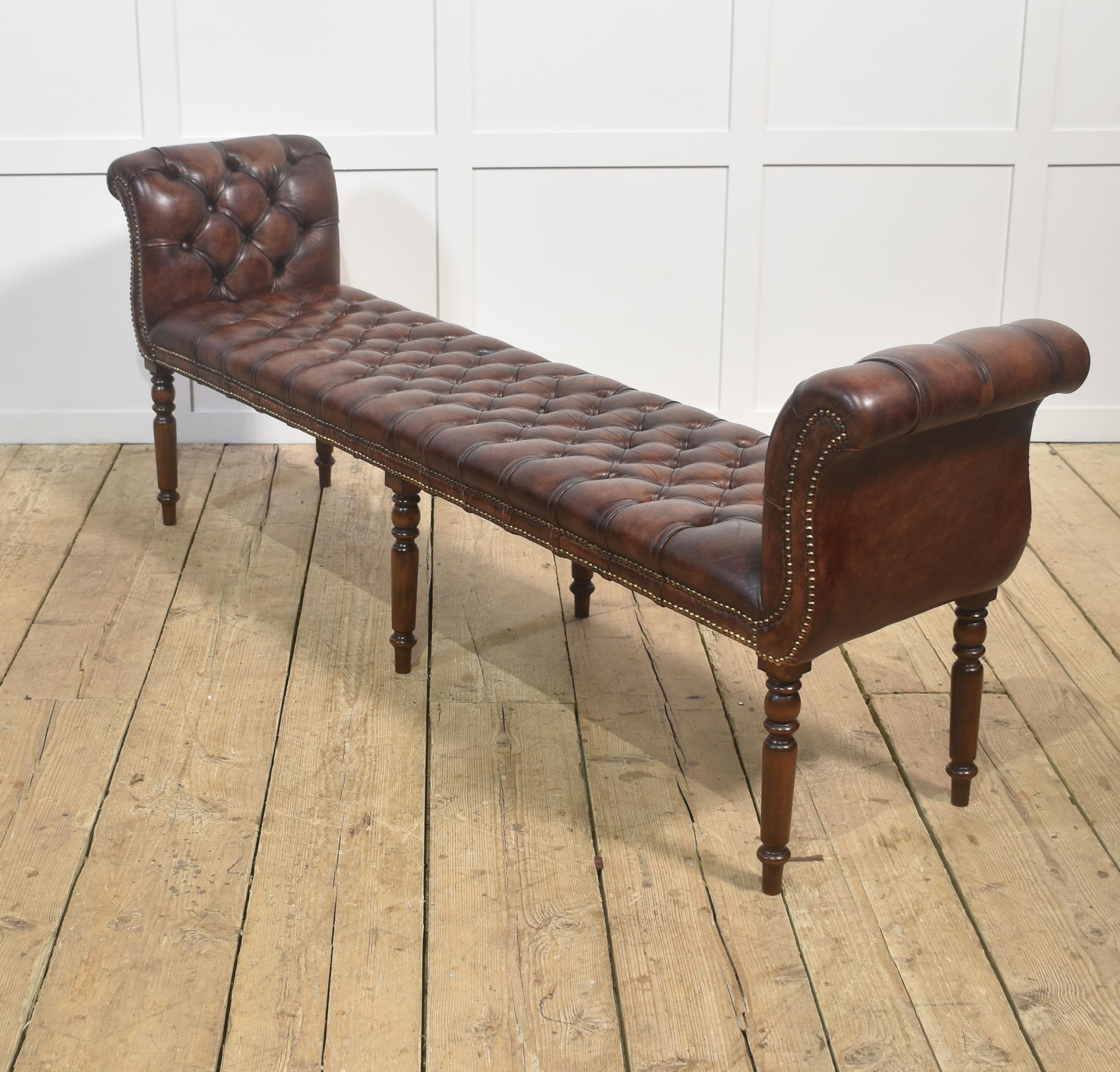 Mahogany leather upolstered stool For Sale 1