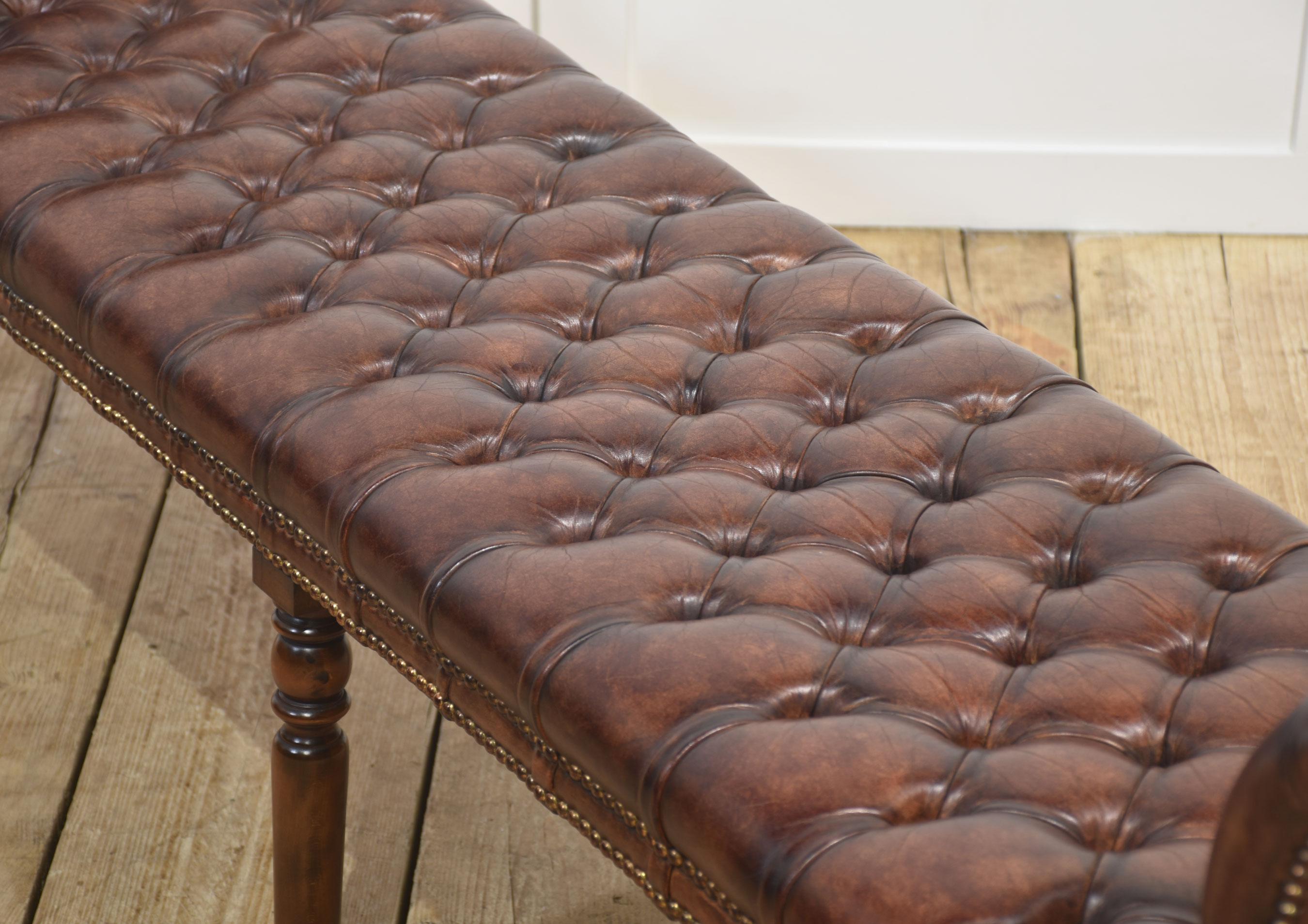 Mahogany leather upolstered stool For Sale 2