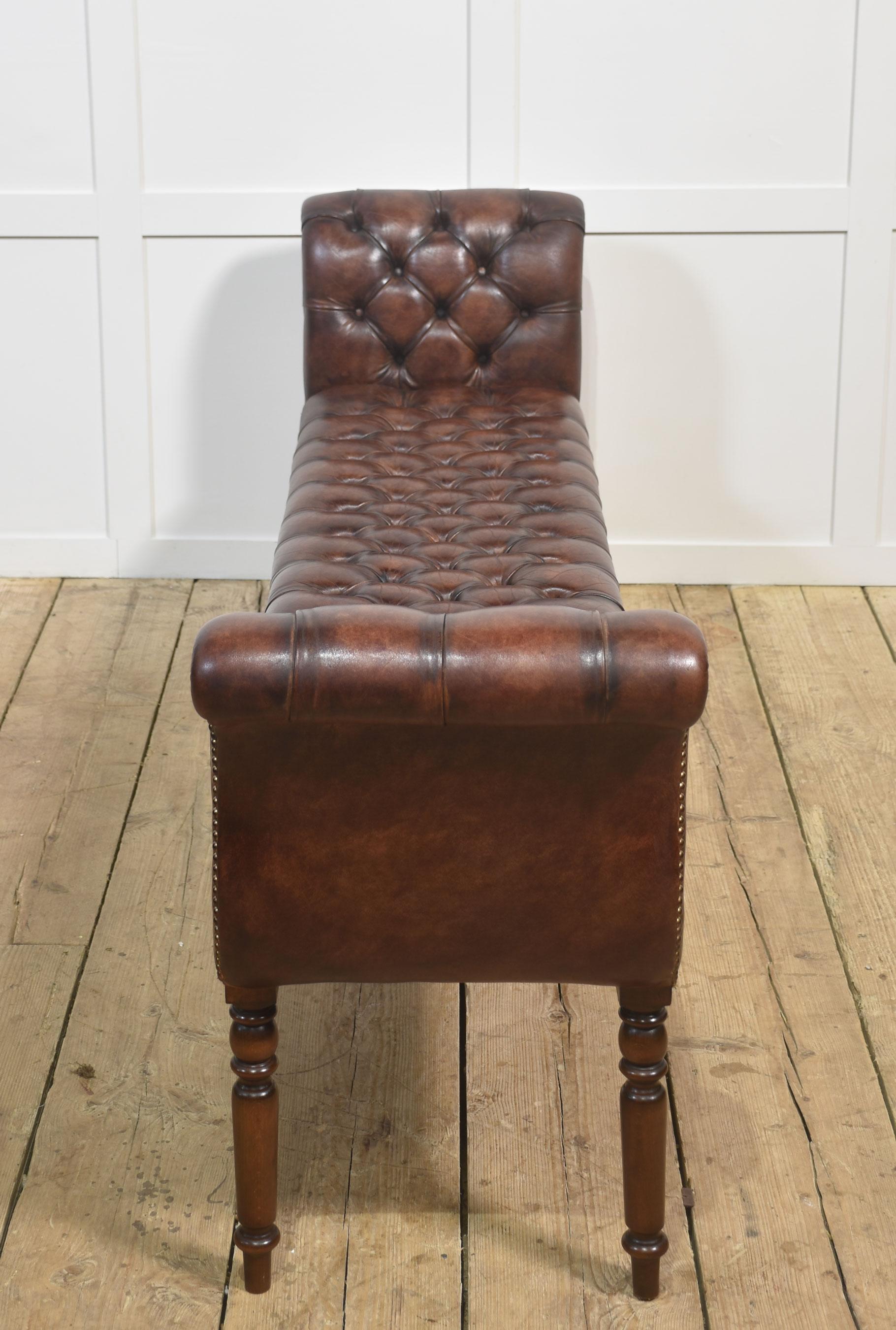 Mahogany leather upolstered stool For Sale 3