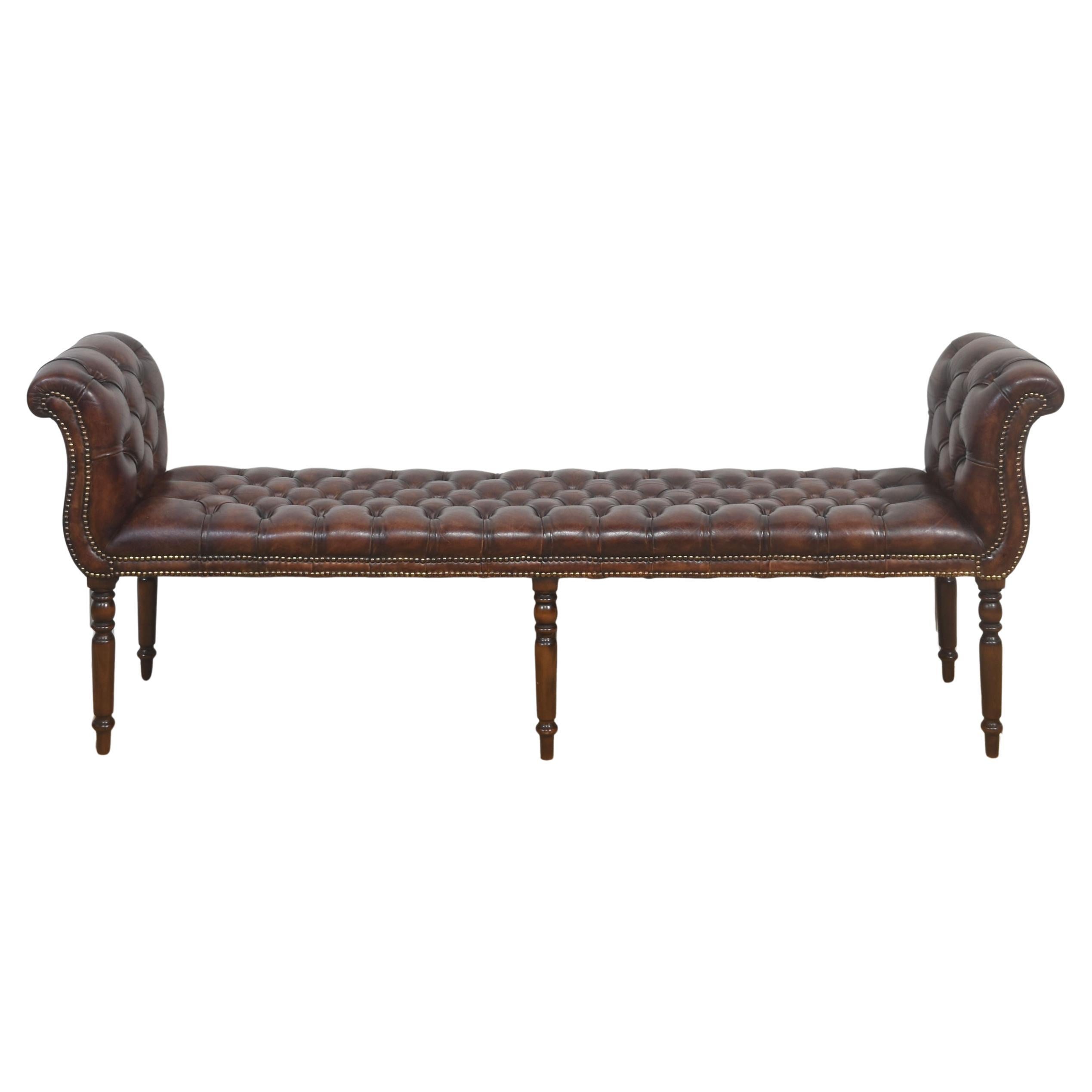 Mahogany leather upolstered stool For Sale