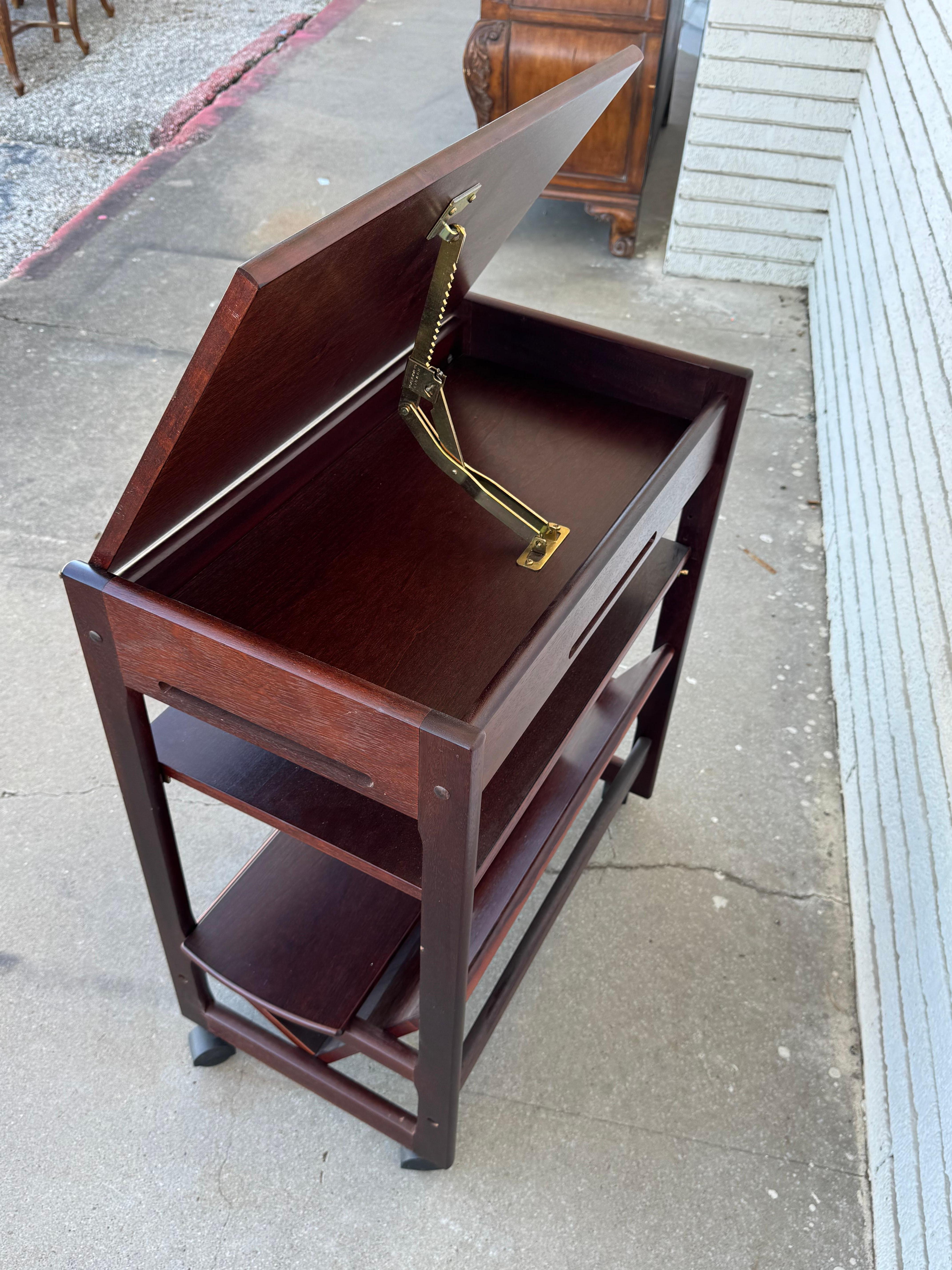 American Mahogany Levenger Table on Casters by Bombay For Sale