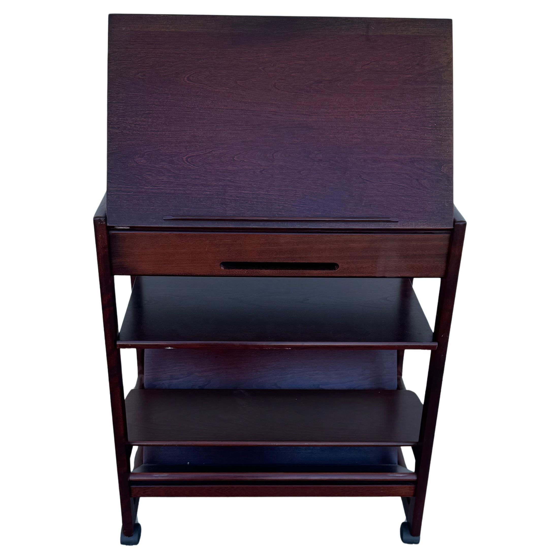 Mahogany Levenger Table on Casters by Bombay For Sale