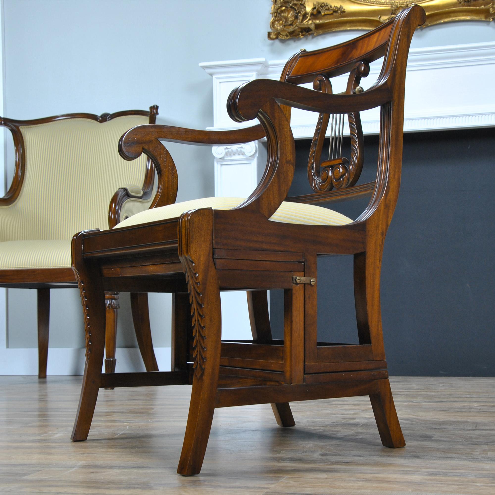 Hand-Carved Mahogany Library Chair 