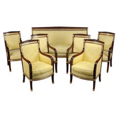 Mahogany living room set with four armchairs, two bergères and a sofa