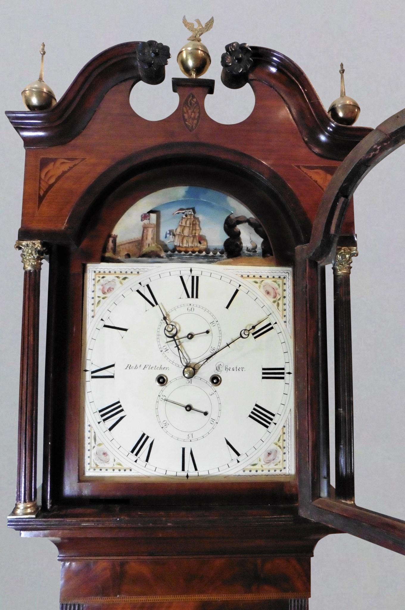 English Mahogany Longcase Clock, Robert Fletcher, Chester with Rocking Ship Automation