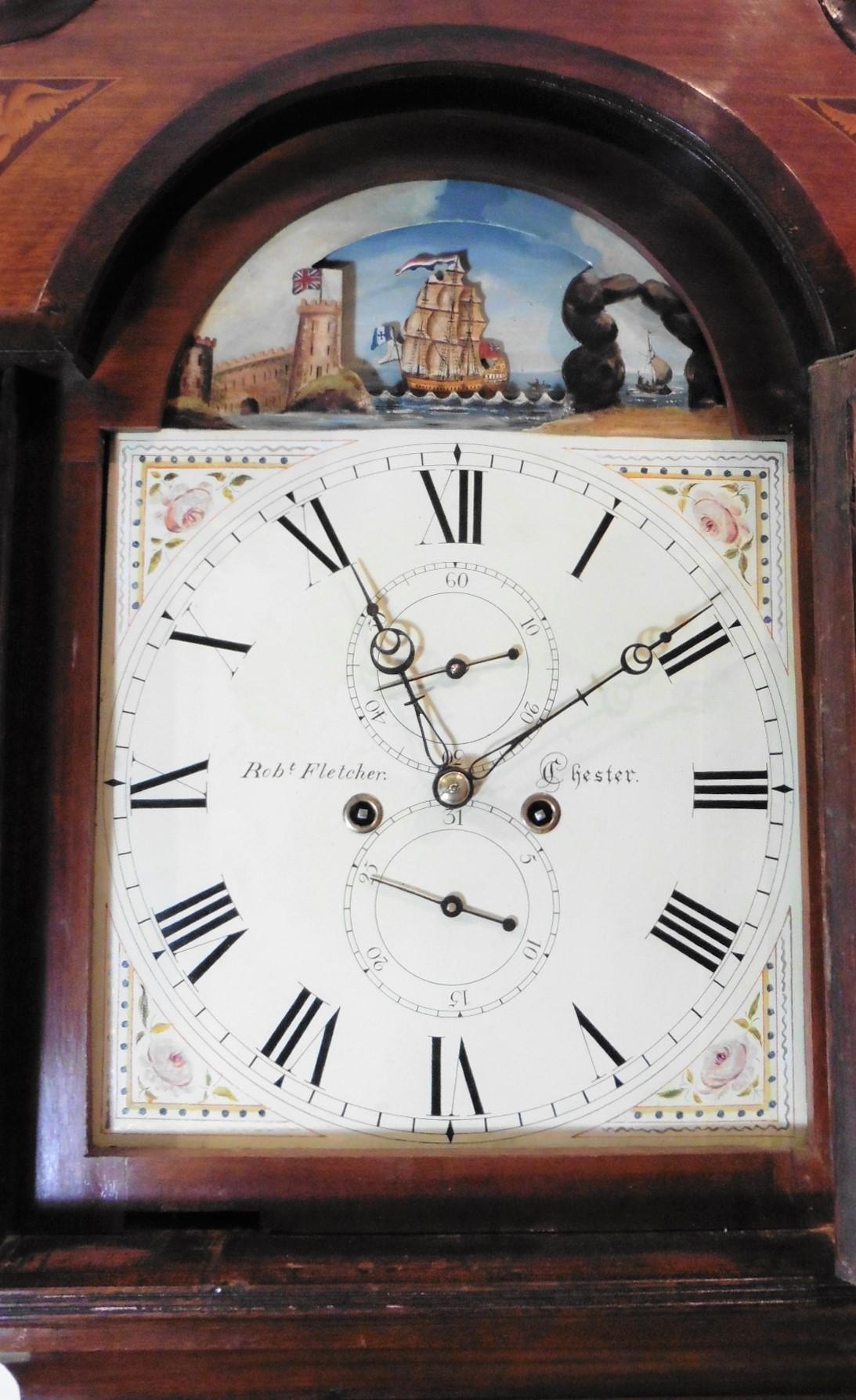 Mahogany Longcase Clock, Robert Fletcher, Chester with Rocking Ship Automation In Good Condition In Norwich, GB