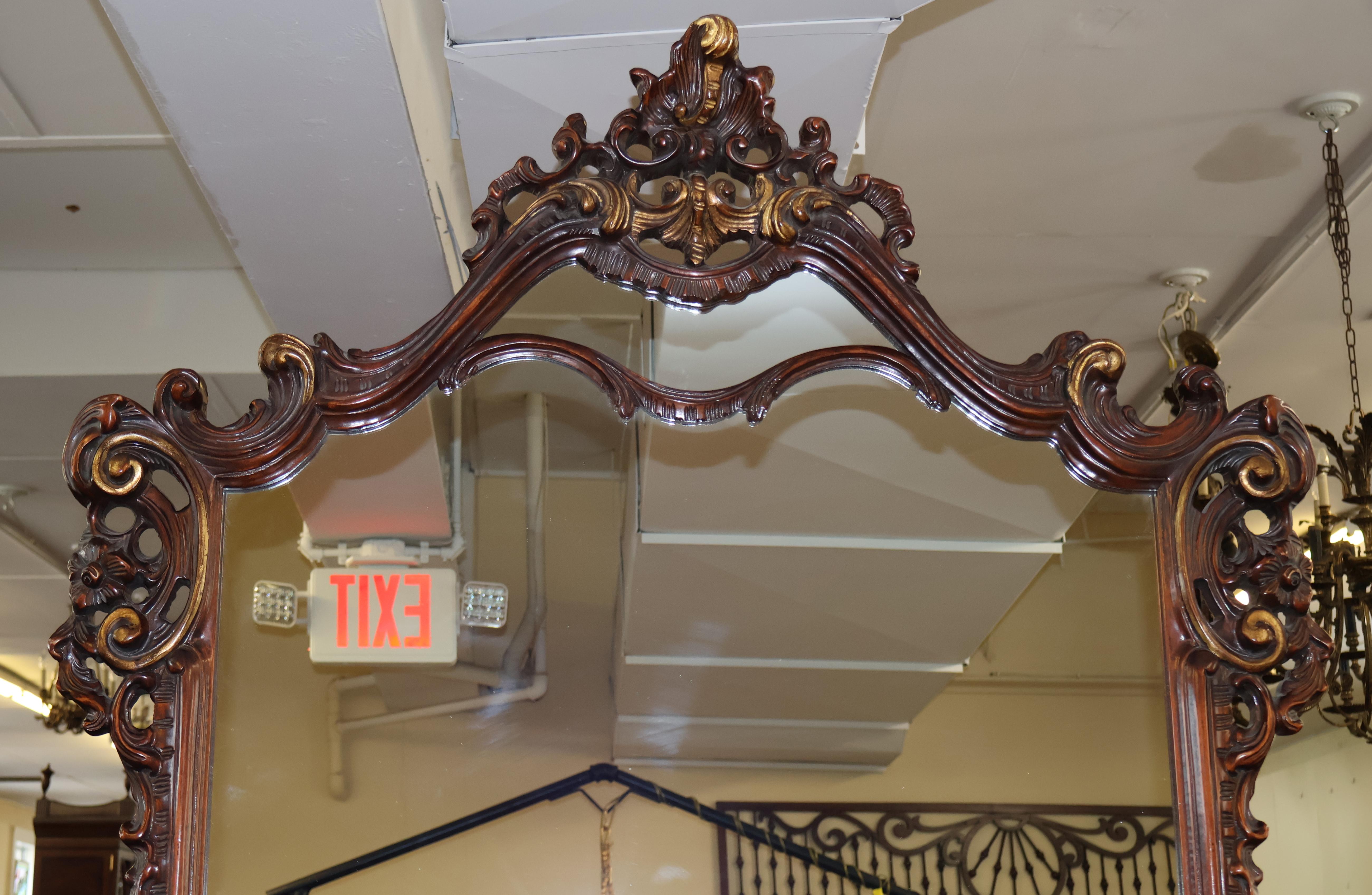 Mahogany Louis XV French Style Marble Top Console With Mirror For Sale 6