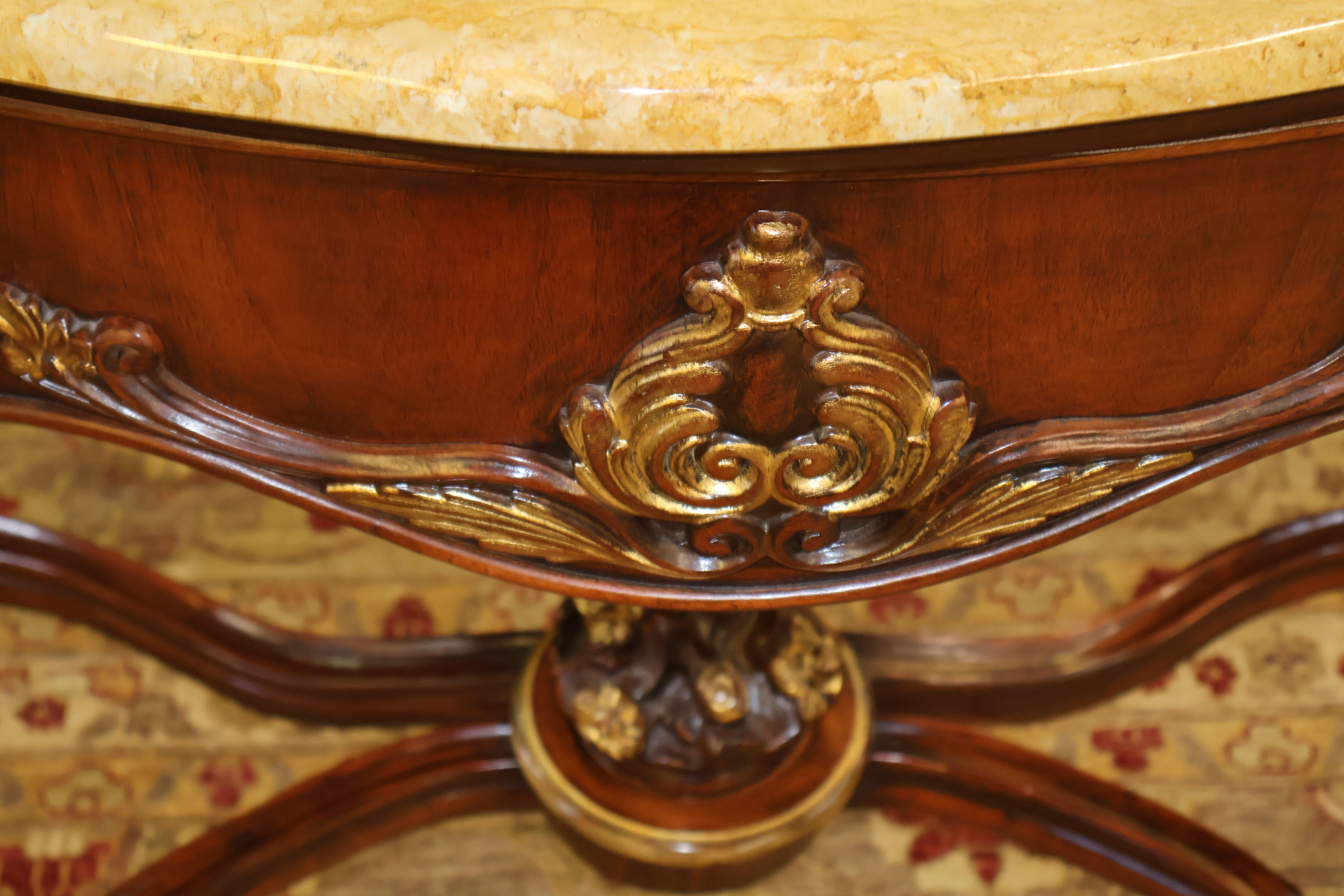 Mahogany Louis XV French Style Marble Top Console With Mirror For Sale 10
