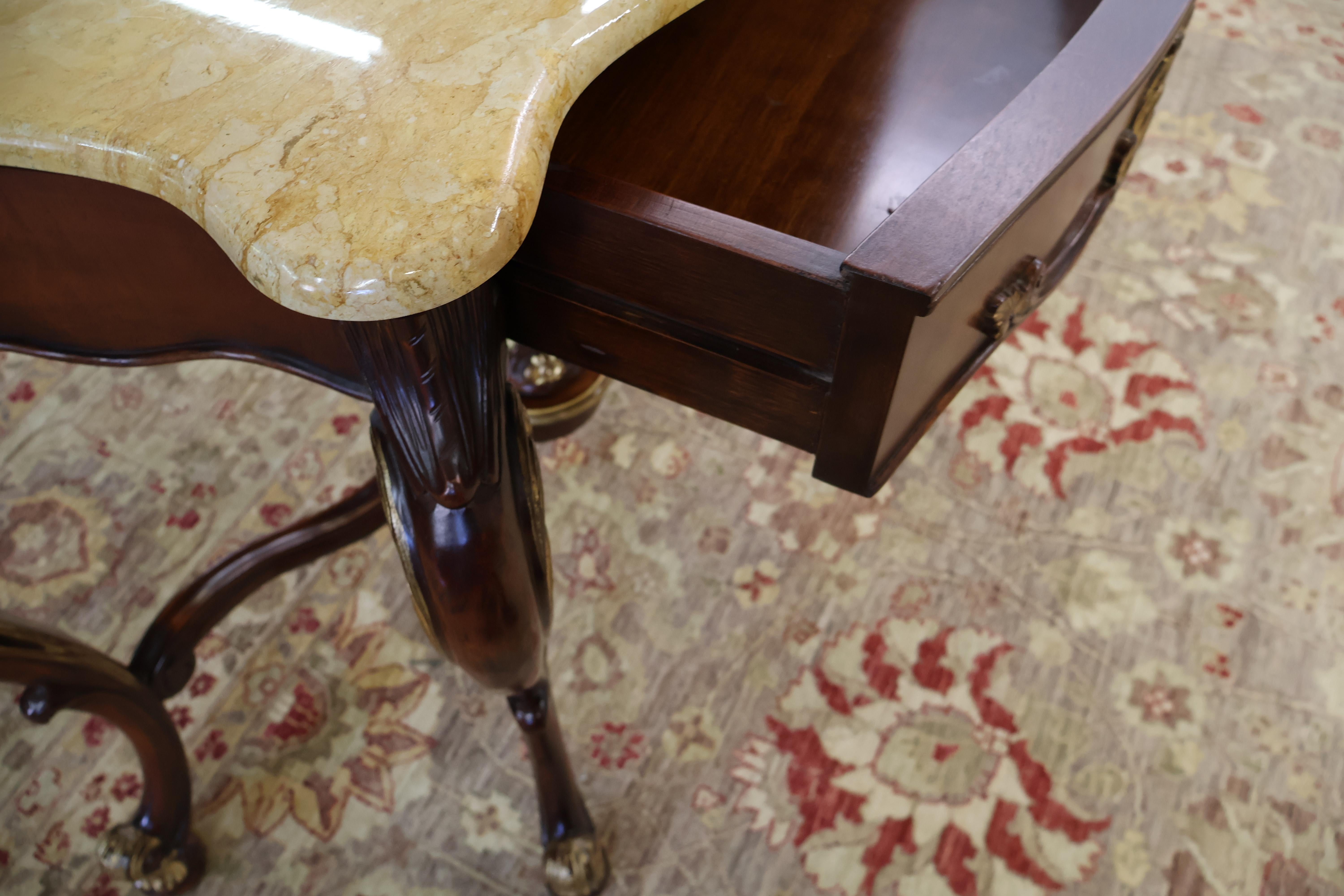 Mahogany Louis XV French Style Marble Top Console With Mirror For Sale 1