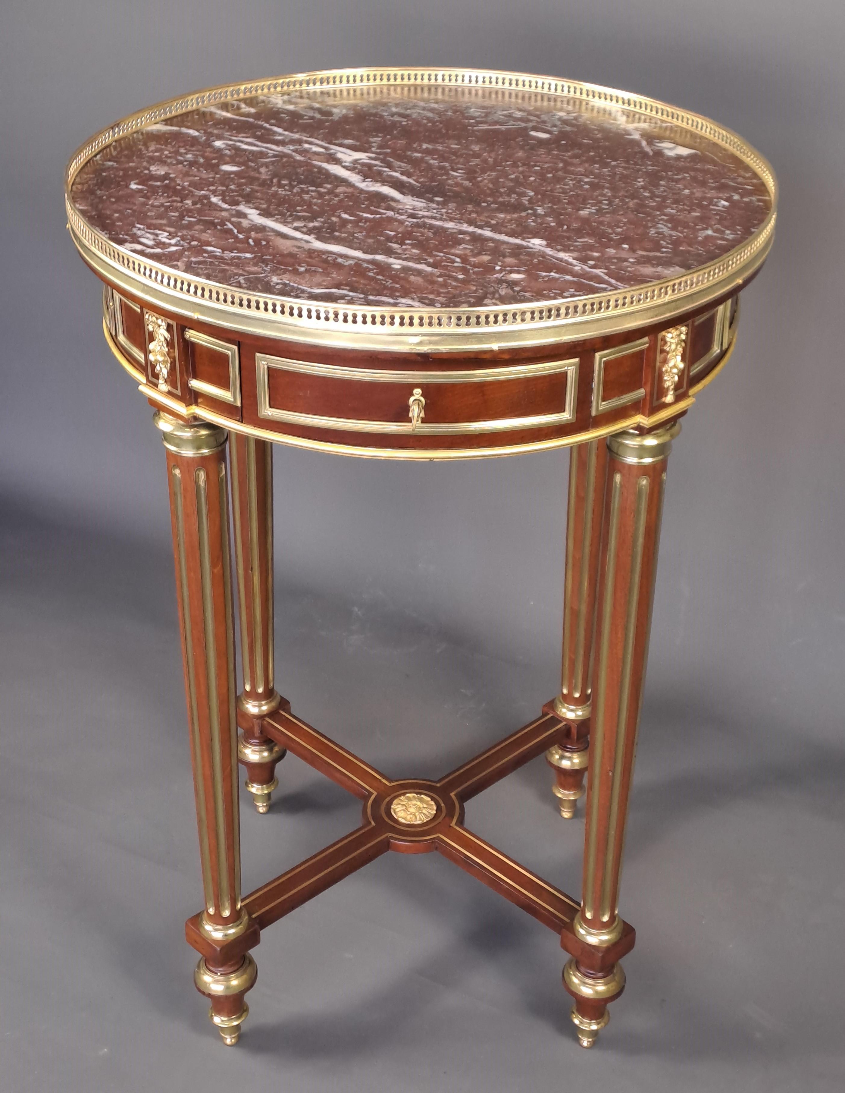 Brass Mahogany Louis XVI Style Gueridon For Sale