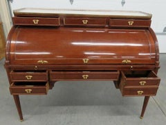 Mahogany Louis XVI Style Roll Top Desk Attributed to Jansen Finished Back