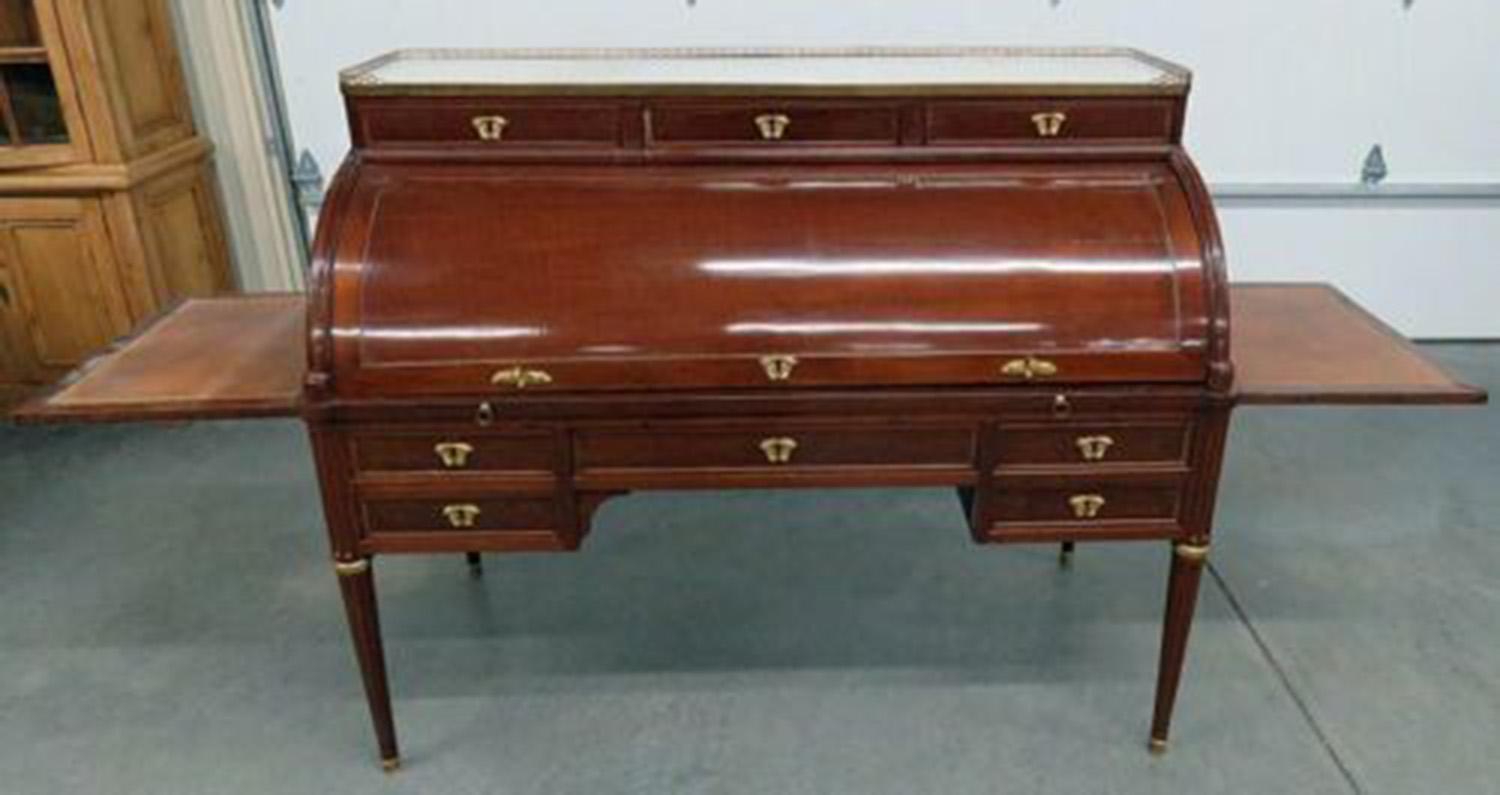 Early 20th Century Mahogany Louis XVI Style Roll Top Desk Attributed to Jansen Finished Back