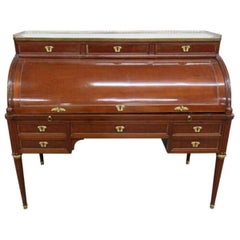 Mahogany Louis XVI Style Roll Top Desk Attributed to Jansen Finished Back