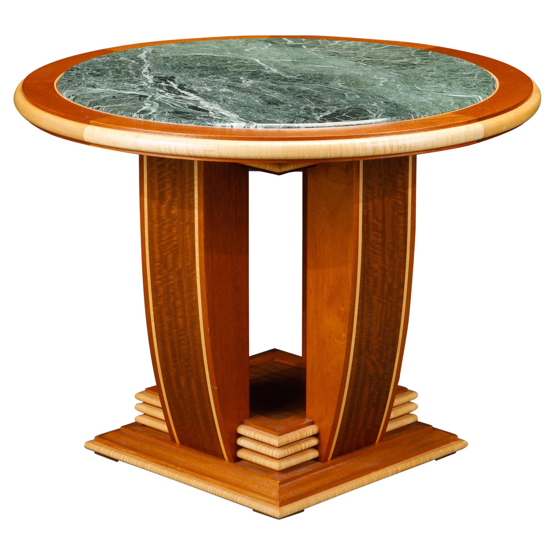 Mahogany, Maple and Marble Center Table or Tea Table by Ron Puckett