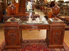 Mahogany Marble Top Adam Style Buffet Sideboard With Knife Boxes Circa 1900
