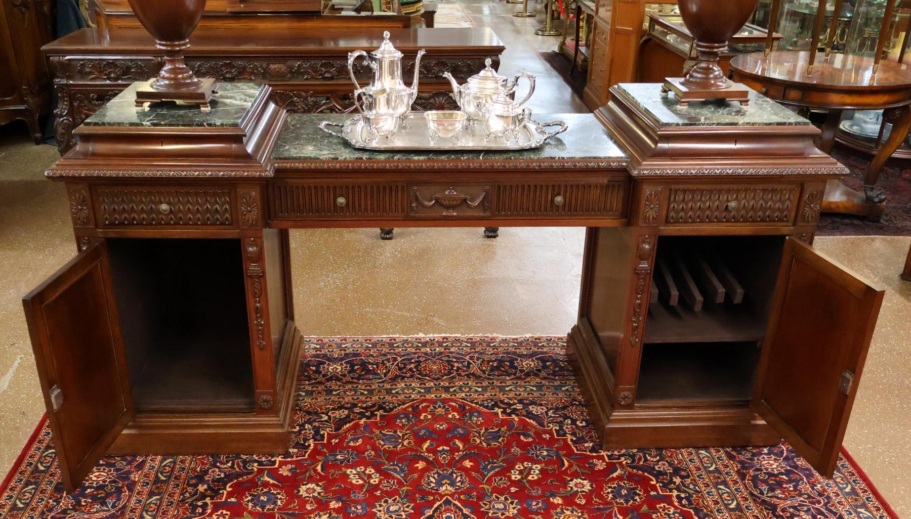 Mahogany Marble Top Adam Style Buffet Sideboard With Knife Boxes Circa 1900 im Angebot 1