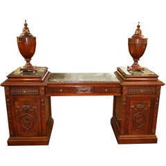 Mahogany Marble Top Adam Style Buffet Sideboard With Knife Boxes Circa 1900