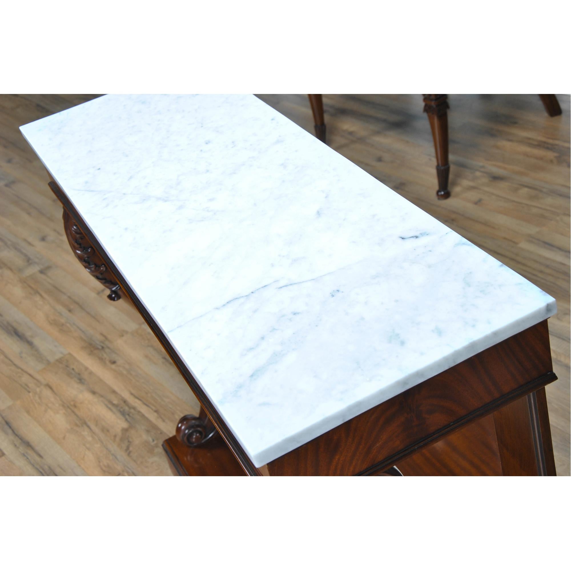 Hand-Carved Mahogany Marble Top Console  For Sale
