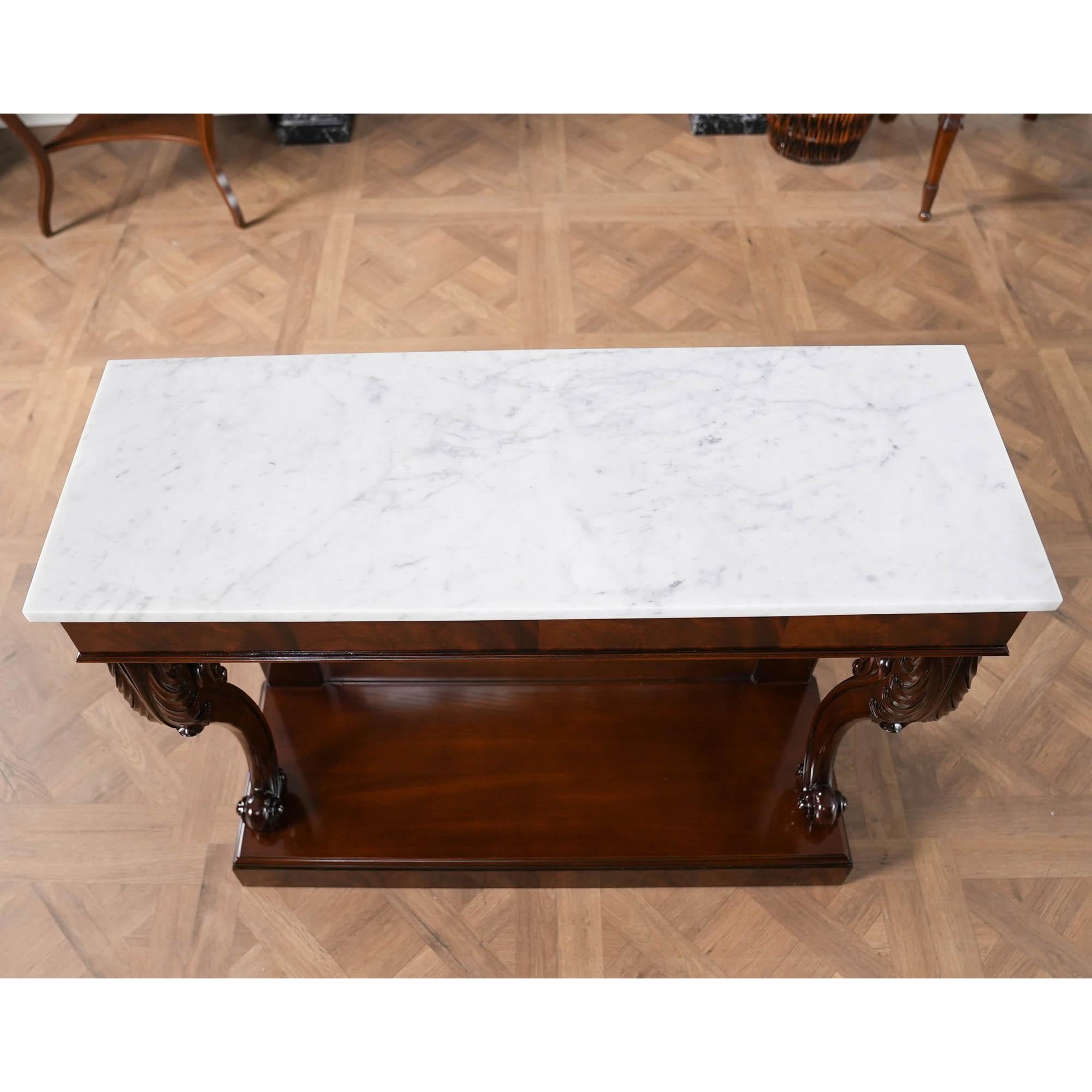 Contemporary Mahogany Marble Top Console For Sale