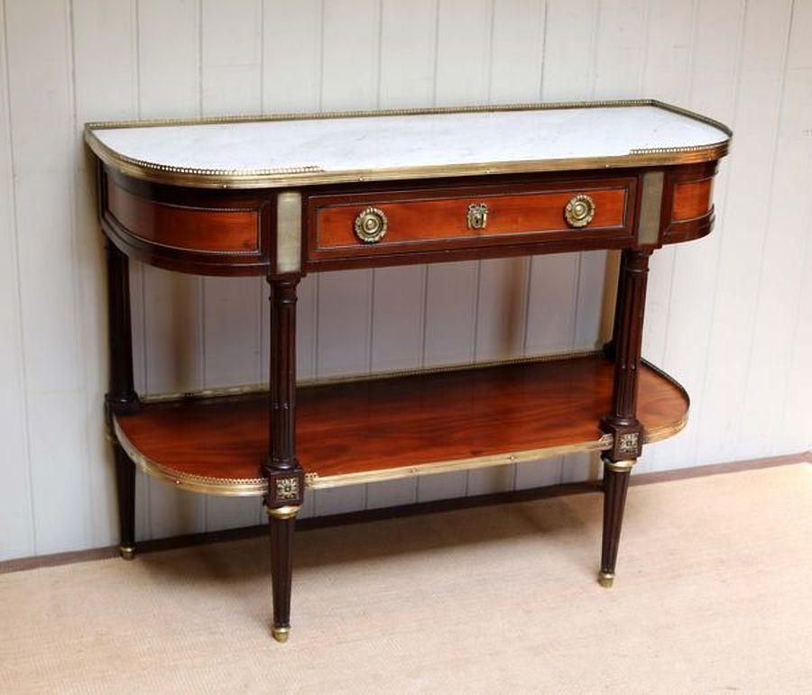 Polished Mahogany Marble Top Console Table For Sale