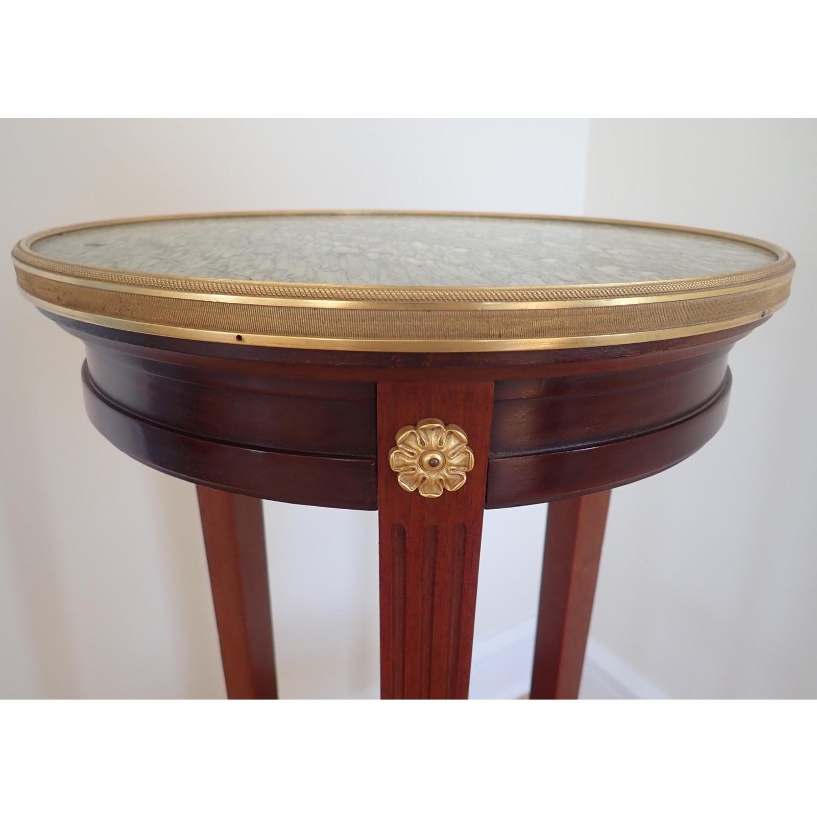 Gilt Mahogany Marble Top Green and White Pedestal