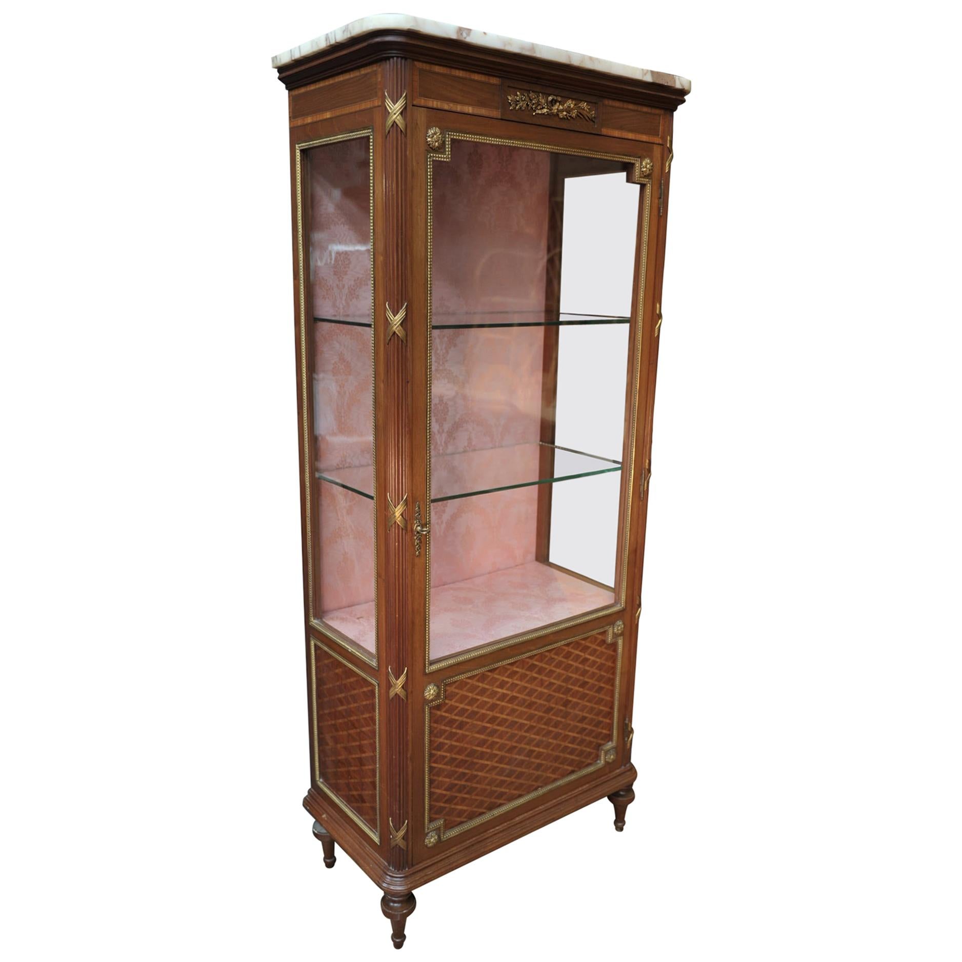 Mahogany Marqueterie and Bronze Louis XVI Style Bookcase, circa 1900 For Sale