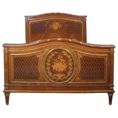 Antique Mahogany Marquetry Inlaid Double Bed