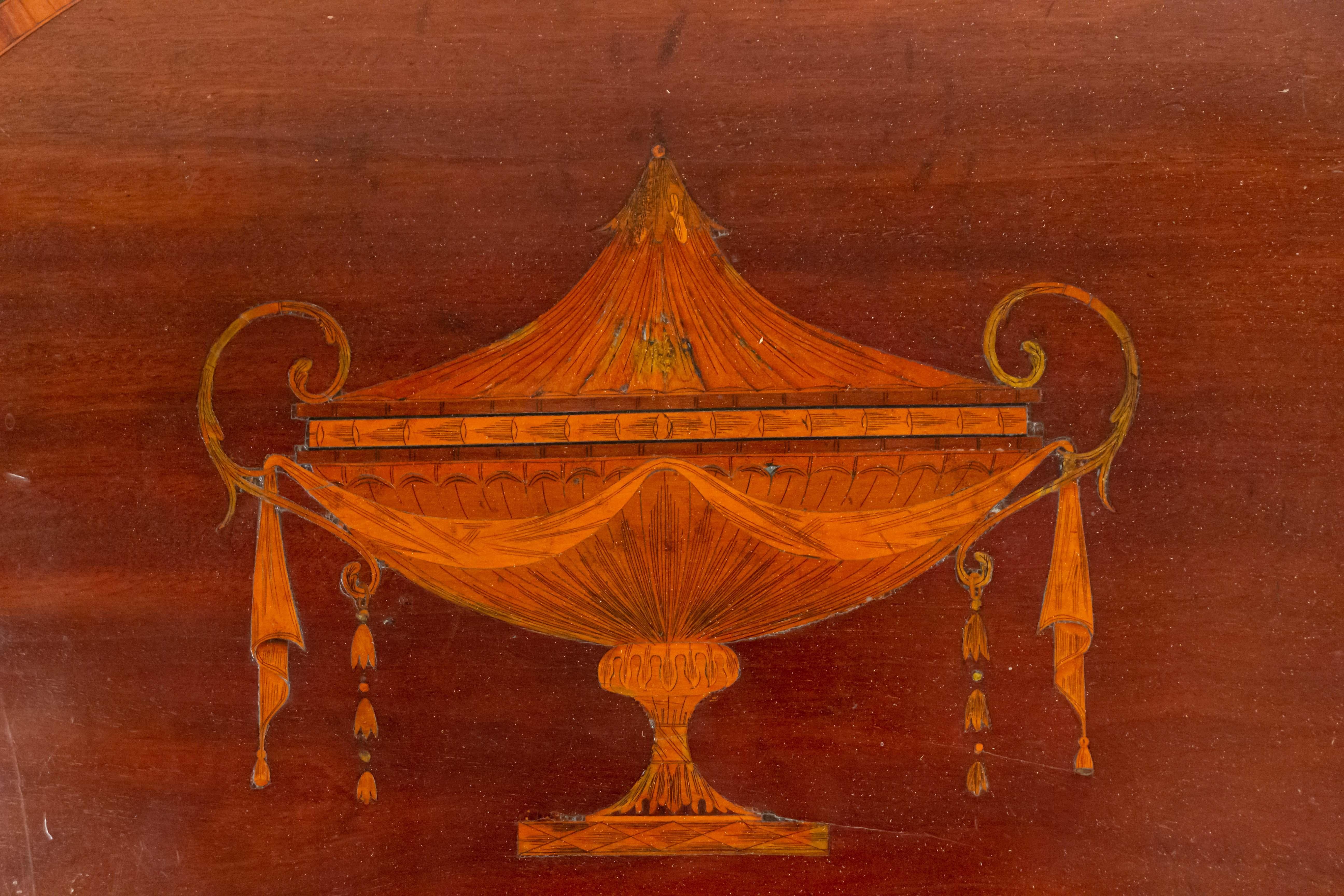 Adam Style Mahogany Marquetry Tray with Brass Handles