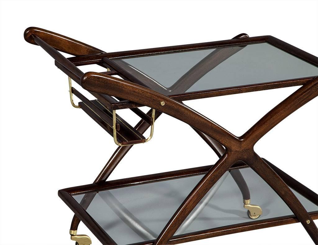 Mahogany Mid-Century Modern Bar Cart Italian Designer Cesare Lacca, 1960s In Excellent Condition In North York, ON