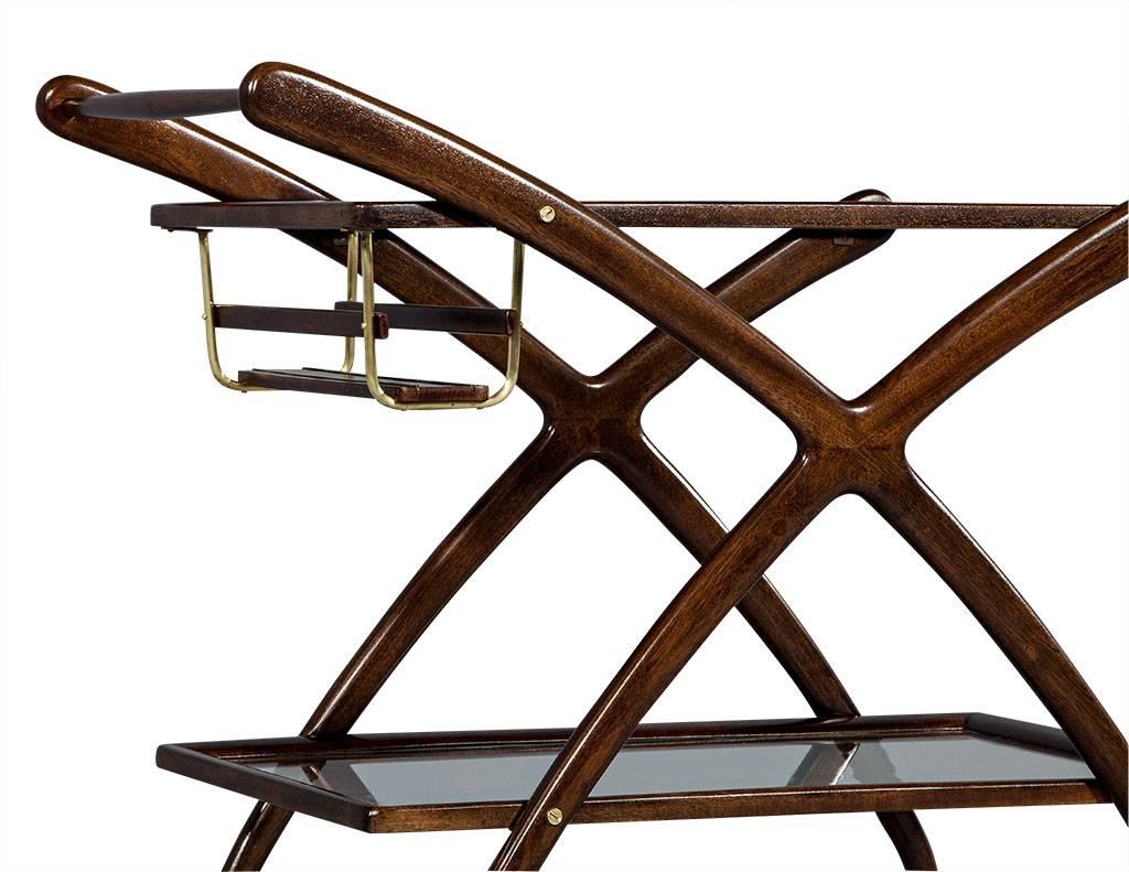 Mid-20th Century Mahogany Mid-Century Modern Bar Cart Italian Designer Cesare Lacca, 1960s