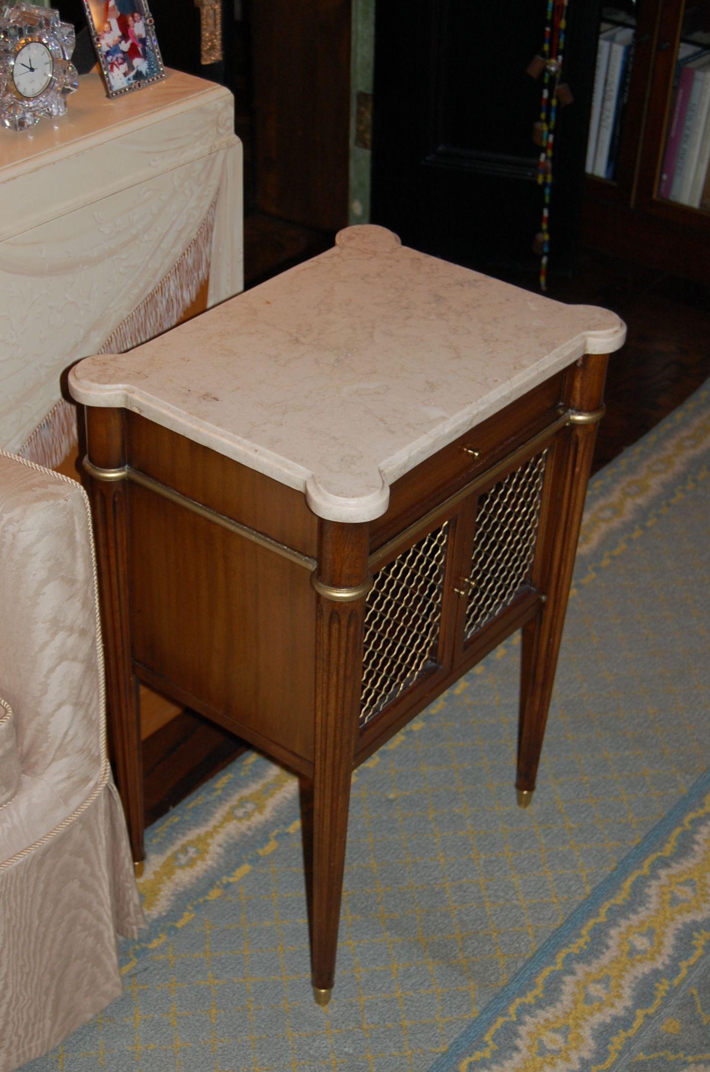 Mid-20th Century Mahogany Midcentury Marble-Top Night Table in Louis XVI Style by Maslow Freen