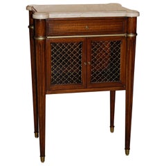 Mahogany Midcentury Marble-Top Night Table in Louis XVI Style by Maslow Freen