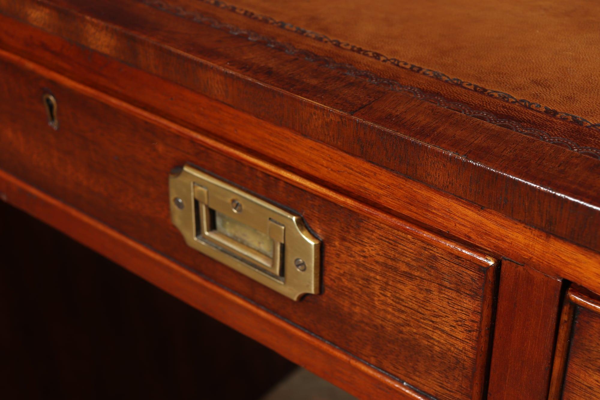 Mahogany Military Campaign Desk with Leather Top 4